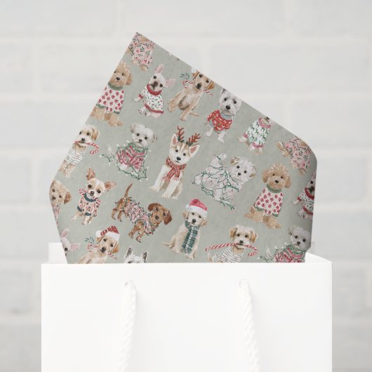 かわいいクリスマスの犬 薄葉紙 (ギフトバッグ)