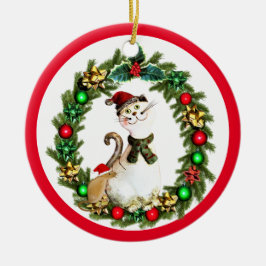 かわいいクリスマスの猫とネズミ セラミックオーナメント