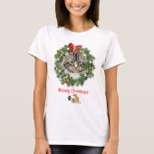 かわいいクリスマスの猫の写真のリース Tシャツ (正面)
