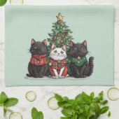 かわいいクリスマスの猫 キッチンタオル (折り畳み)