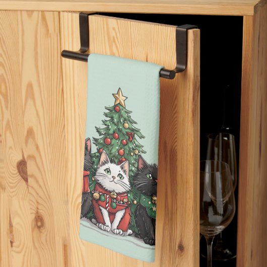 かわいいクリスマスの猫 キッチンタオル (三つ折り)