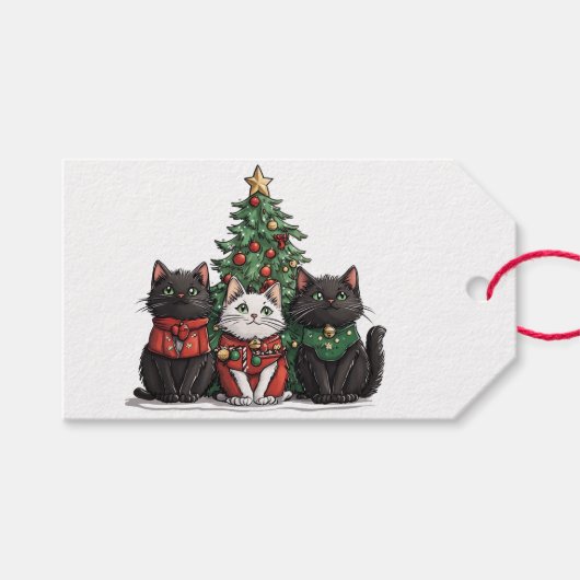 かわいいクリスマスの猫 ギフトタグ (正面(横))