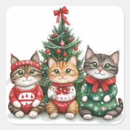 かわいいクリスマスの猫 スクエアシール