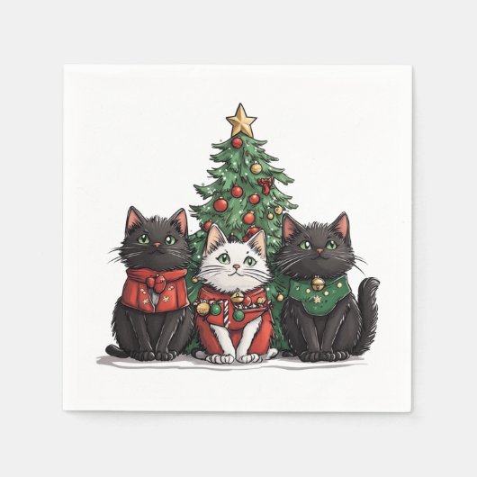 かわいいクリスマスの猫 スタンダードカクテルナプキン (正面)