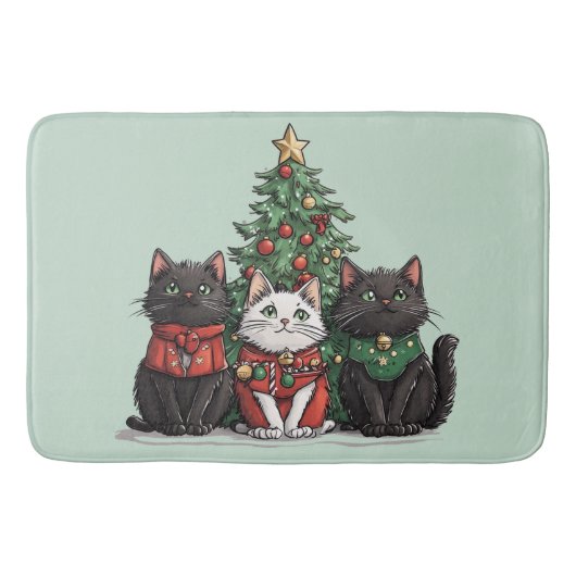 かわいいクリスマスの猫 バスマット (正面)