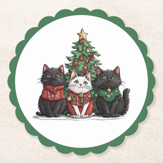 かわいいクリスマスの猫 ペーパーコースター (正面)