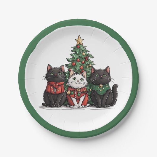 かわいいクリスマスの猫 ペーパープレート (正面)