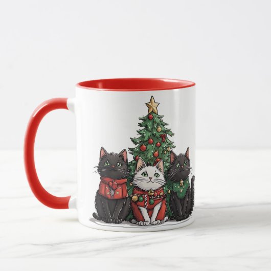 かわいいクリスマスの猫 マグカップ (左)