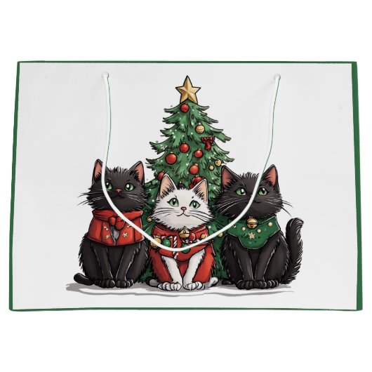 かわいいクリスマスの猫 ラージペーパーバッグ (正面)