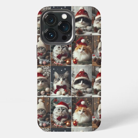 かわいいクリスマスの猫 冬の動物 田舎風 iPhoneケース (裏面)
