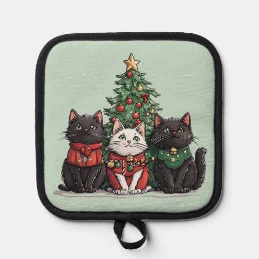 かわいいクリスマスの猫 鍋敷き (正面)