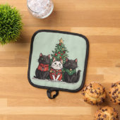 かわいいクリスマスの猫 鍋敷き (トップダウン)