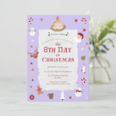 かわいいクリスマスの第5日目のプレゼント、6羽の雌鳥のラッキングパーティー 招待状 (スタンド正面)