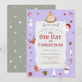 かわいいクリスマスの第5日目のプレゼント、6羽の雌鳥のラッキングパーティー 招待状 (正面/裏面)