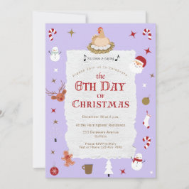 かわいいクリスマスの第5日目のプレゼント、6羽の雌鳥のラッキングパーティー 招待状