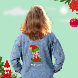 かわいいクリスマスの緑の赤いエルフ デニムジャケット