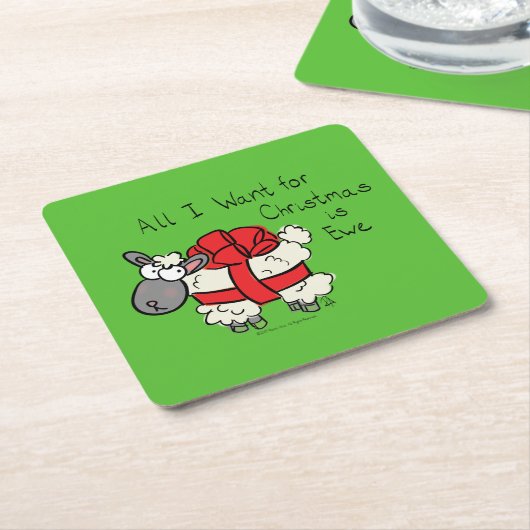かわいいクリスマスの羊の漫画 スクエアペーパーコースター (アングル)