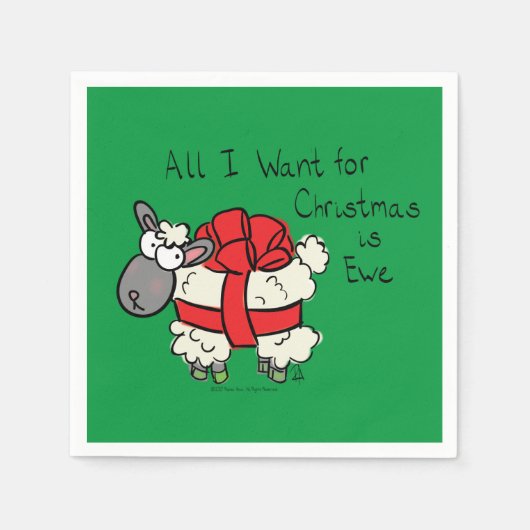 かわいいクリスマスの羊の漫画 スタンダードカクテルナプキン (正面)
