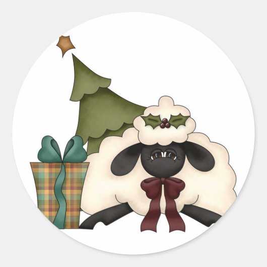 かわいいクリスマスの羊 ラウンドシール (正面)