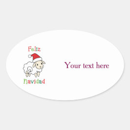 かわいいクリスマスの羊 - Feliz Navidad 楕円形シール