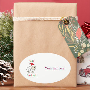 かわいいクリスマスの羊 - Feliz Navidad 楕円形シール