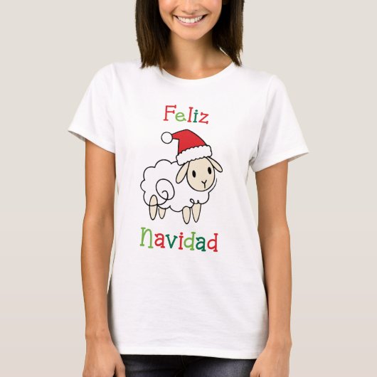 かわいいクリスマスの羊 - Feliz Navidad Tシャツ (正面)