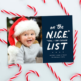 かわいいクリスマスの良い子リストのネイビーの1枚の写真の面白いデザイン シーズンカード
