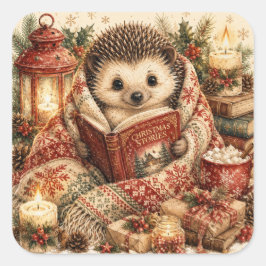 かわいいクリスマスの読み聞かせハリネズミの水彩画 スクエアシール