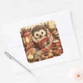 かわいいクリスマスの読み聞かせハリネズミの水彩画 スクエアシール (封筒)