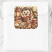かわいいクリスマスの読み聞かせハリネズミの水彩画 スクエアシール (バッグ)