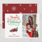 かわいいクリスマスの赤いトラックの写真 シーズンカード (正面/裏面)