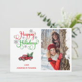 かわいいクリスマスの赤いトラックの写真 シーズンカード (スタンド正面)