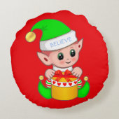 かわいいクリスマスの赤ちゃんエルフ（妖精） 赤 ラウンドクッション (裏面)
