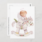 かわいいクリスマスの赤ちゃん天使が揺れる馬に乗っている ポストカード (正面/裏面)