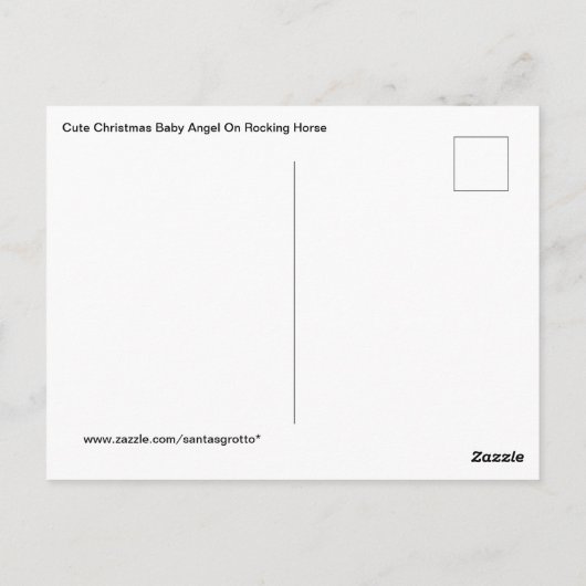 かわいいクリスマスの赤ちゃん天使が揺れる馬に乗っている ポストカード (裏面)