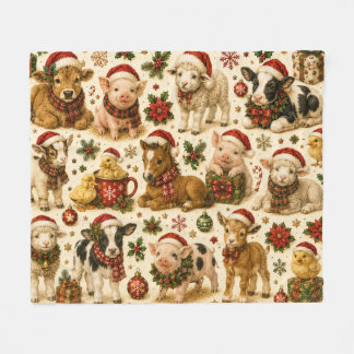 かわいいクリスマスの農場の動物のパターン フリースブランケット