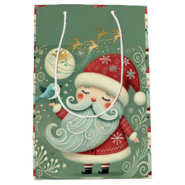 かわいいクリスマスの鐘のラインアート ミディアムペーパーバッグ