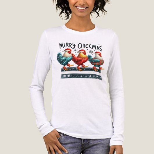かわいいクリスマスの雄鶏の３羽 トライブレンドＴシャツ (正面)