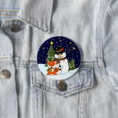 かわいいクリスマスの雪だるまおよびキツネおよび名前をカスタムする 缶バッジ (インサイチュ)
