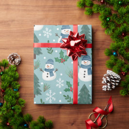 かわいいクリスマスの雪だるま柄のラッピングペーパーロール ラッピングペーパー