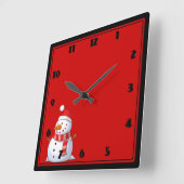かわいいクリスマスの雪だるま スクエア壁時計 (傾斜)