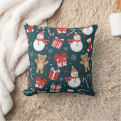 かわいいクリスマスの雪だるま＆プレゼント柄のクッション クッション (ブランケット)