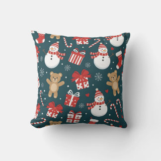 かわいいクリスマスの雪だるま&プレゼント柄のクッション クッション