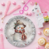 かわいいクリスマスの雪だるま ペーパープレート (パーティー)