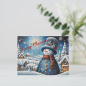 かわいいクリスマスの雪だるま ポストカード (スタンド正面)