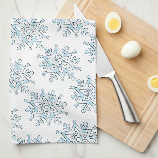 かわいいクリスマスの雪の結晶、冬の吹雪 キッチンタオル (四つ折り)