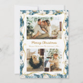 かわいいクリスマスの青と金の模様の写真3枚 シーズンカード (正面)