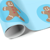 かわいいクリスマスの青のジンジャーブレッドマン ラッピングペーパー (ロールコーナー)