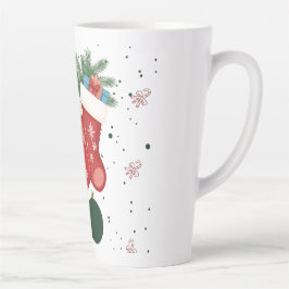 かわいいクリスマスの靴下とプレゼントのホリデーデザイン カフェラテマグ