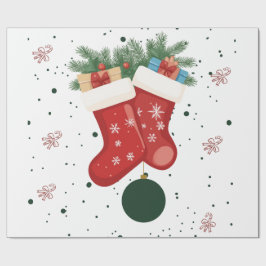 かわいいクリスマスの靴下とプレゼントのホリデーデザイン ラッピングペーパー